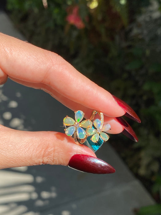 14k opal flower diamond ring size 7.25