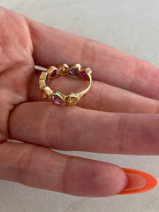 14K Gold Rainbow Heart Gemstone Ring