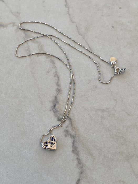 Vintage 18K White Gold Invisible-Set Blue Sapphire Heart Slider Necklace