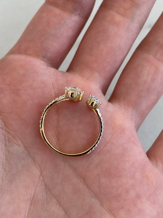 14K Gold Pear 1.75 Carat Lab Diamond Pear Double Band Ring with Open Front Design