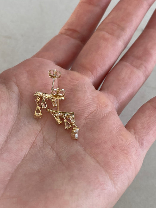 14K Gold Curved Bar Lab Diamond Drop Earrings