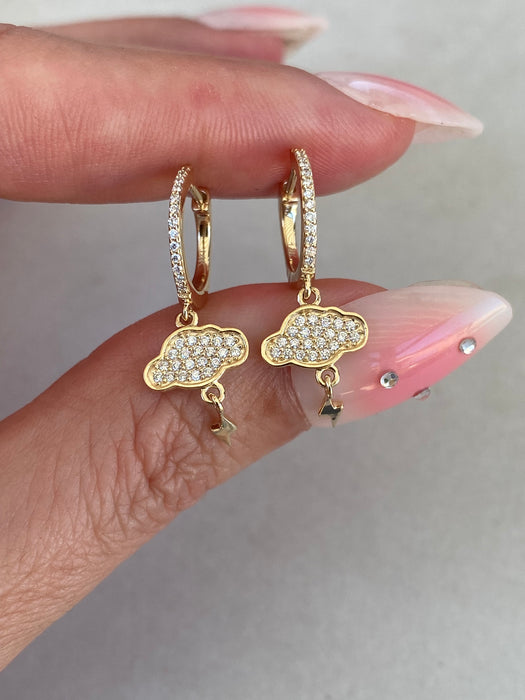 14K Diamond Cloud & Lightning Bolt Huggie Earrings