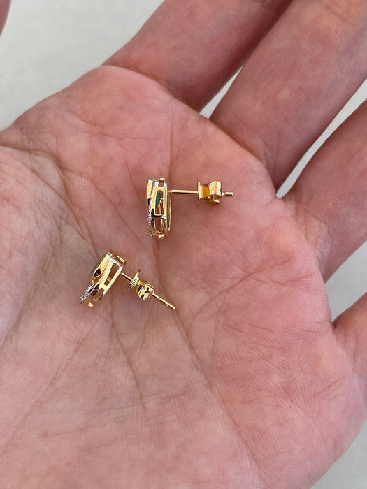 14K Natural Emerald & Diamond Halo Stud Earrings