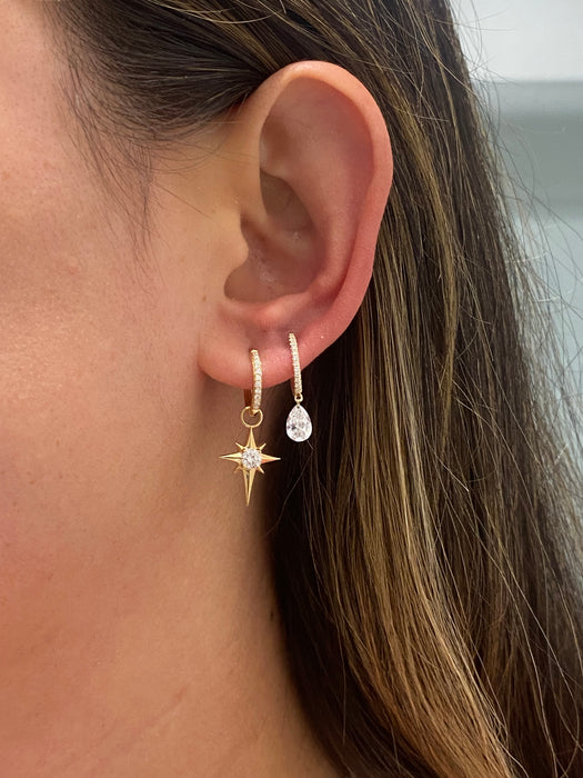 14K Reversible Lab Diamond North Star Huggie Earrings