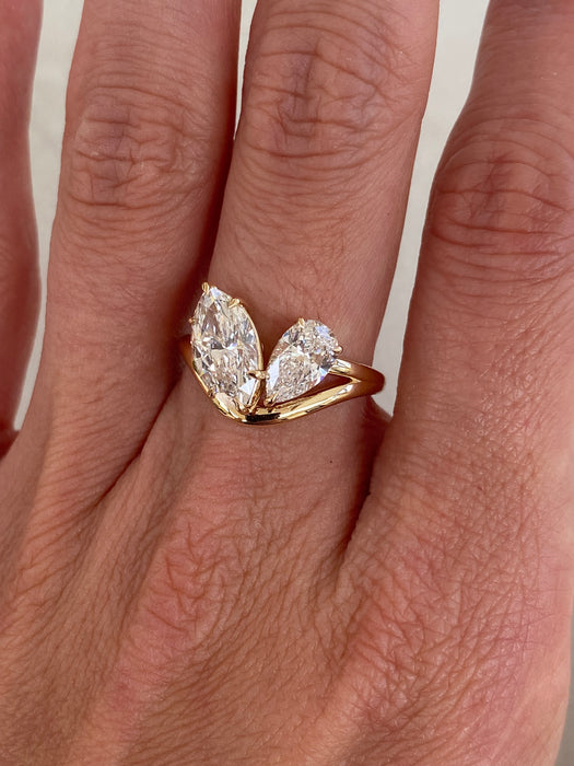 14k Gold Lab 2.4 Carat Diamond Marquise & Pear Lab Ring Size 6.25