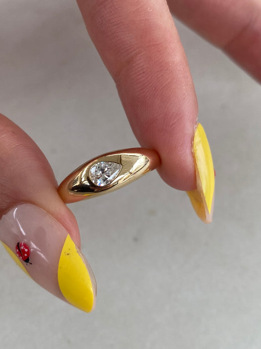 14K Gold Lab Diamond Pear Pinky Ring Size 4