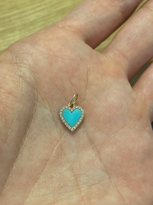 14k Gold Turquoise Diamond Heart Charm