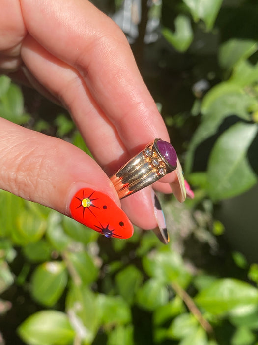 14k ruby cabochon diamond ring size 7.5