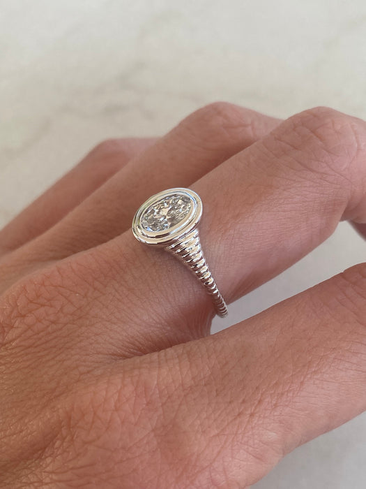 14K White Gold 0.75ct Oval Lab Diamond Double Bezel Ring