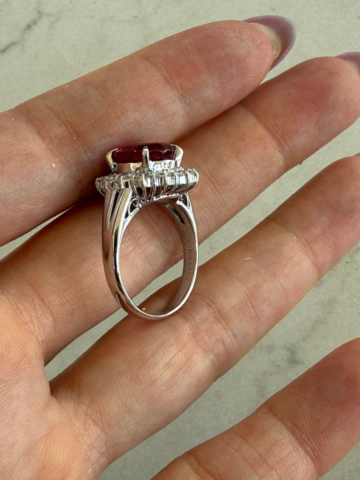 Vintage Platinum 900 Rubellite Tourmaline & Diamond Halo Ring