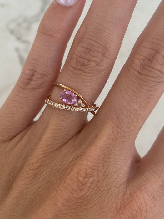 Vintage 18K Rose Gold Pink Sapphire Diamond Ring