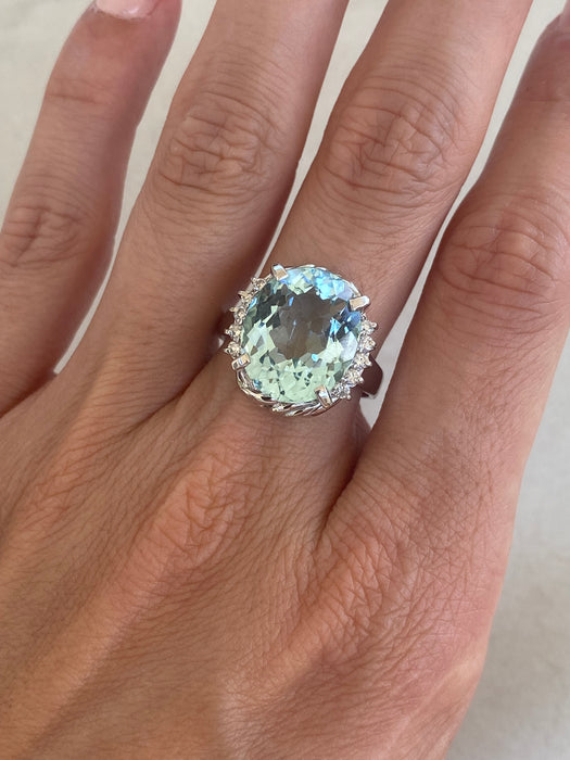 Vintage Platinum 900 Aquamarine & Diamond Ring
