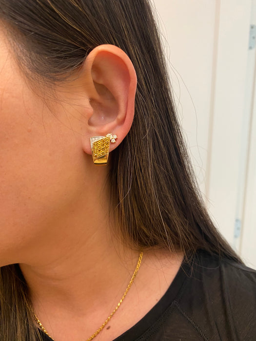 14k citrine diamond omega back earrings