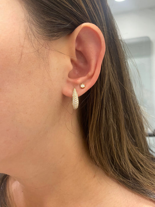 Vintage 14K Gold Natural Diamond Pavé Huggie Hoop Earrings – 1.10 CTW