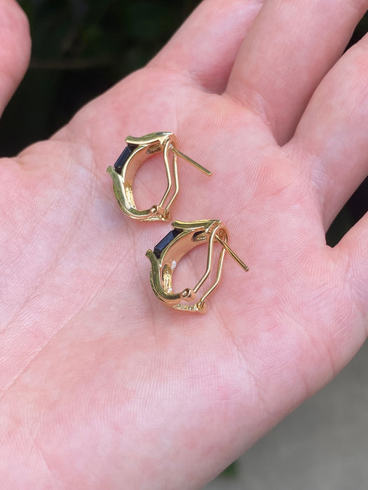 14k blue sapphire huggie hoop earrings