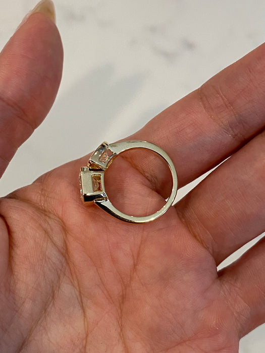 14K Gold 3.60 CT Pear & Emerald Cut Bezel-Set Lab Diamond Ring Size 4
