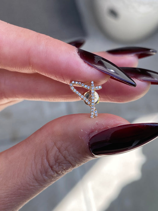 14k single earring diamond letter initial stud