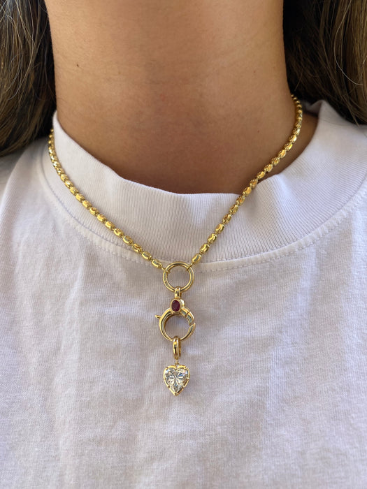 14K Gold Ruby Lobster Clasp Charm Connector | Double Bezel-Set Ruby Enhancer