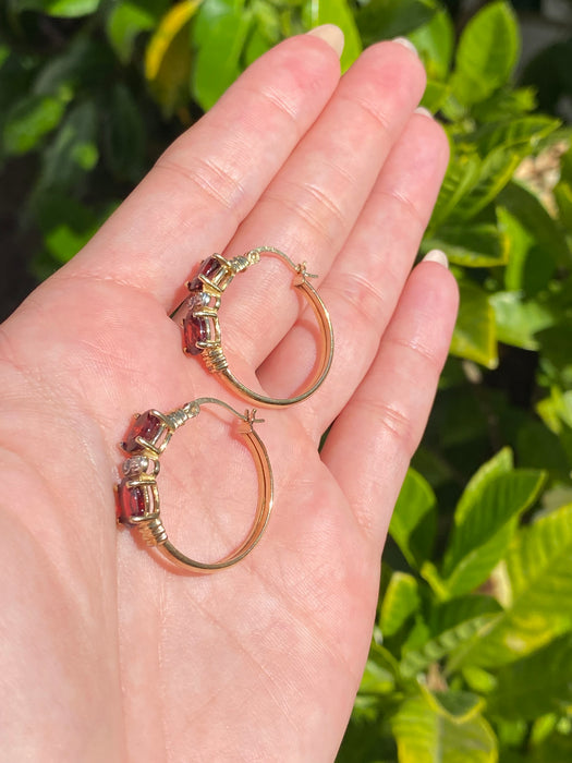 14k garnet and diamond hoop earrings