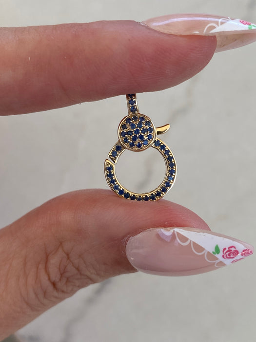 14K Gold Double-Sided Blue Sapphire Lobster Clasp Charm Connector
