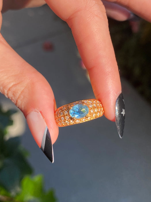 Vintage 18K Gold Aquamarine & Diamond Ring Size 6