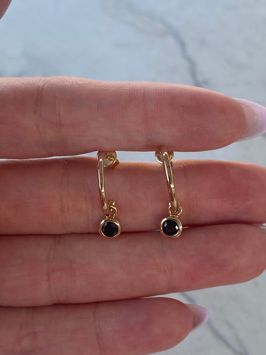 14K Gold Natural Blue Sapphire Charm Huggie Earrings