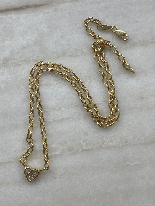 14K Gold Diamond Heart Necklace 16”