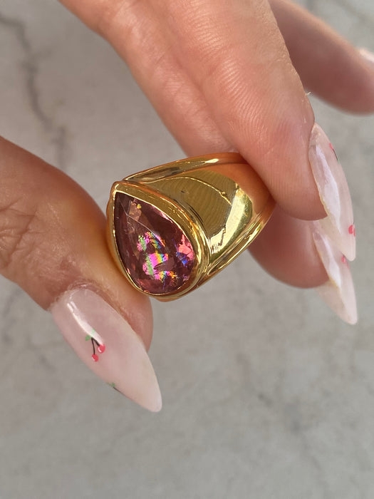 Vintage 14K Gold Pink Tourmaline Pear Ring