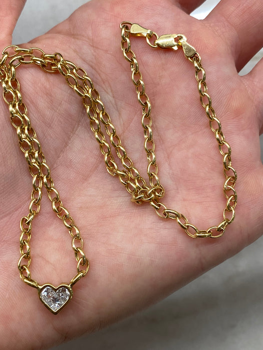14K Gold Diamond Heart Necklace 16”