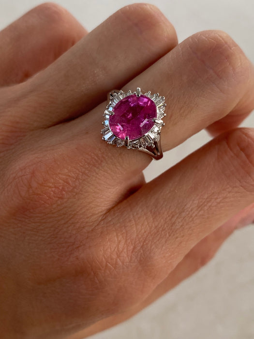 Vintage Platinum 850 Pink Tourmaline & Diamond Ballerina Ring