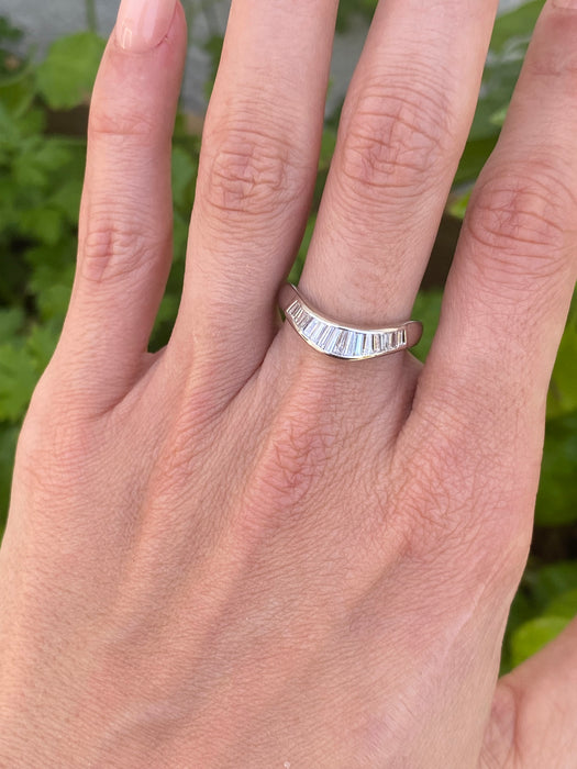 Vintage Platinum 900 Baguette Diamond Chevron Ring 0.54 TCW | Size 7.5