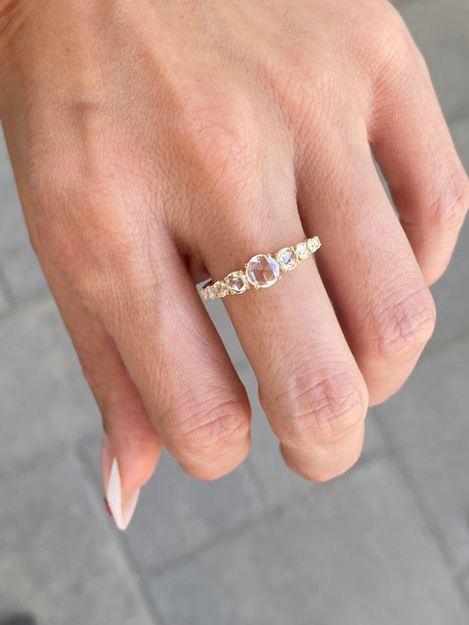 14K Gold Graduated Rose Cut Lab Diamond Ring