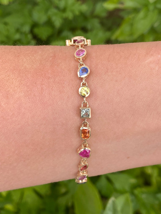 Preorder: 14K Gold Natural Rainbow Multi-Shape Sapphire Tennis Bracelet