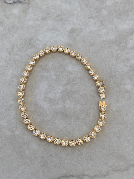Vintage 18K Gold Natural Diamond Hexagon Link Bracelet 3.34 TCW