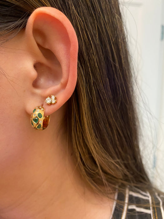 14k emerald fancy diamond heart hoop earrings