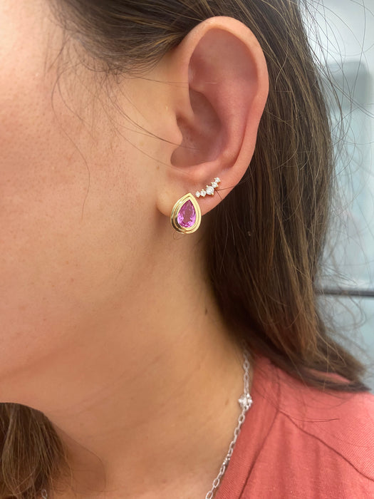 14K 3.3 TCW Pink Sapphire Lab-Grown Huggie Earrings