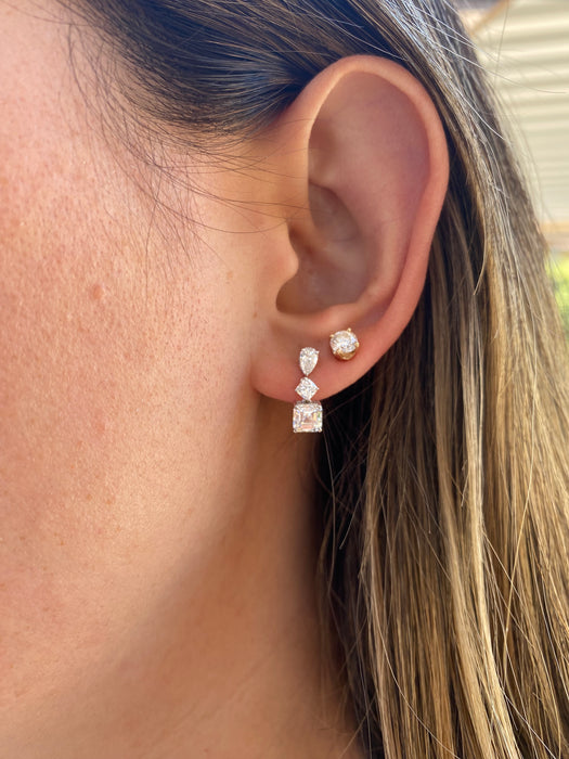 14K White Gold 2.10 CTW Lab Diamond Mixed Shape Drop Stud Earrings