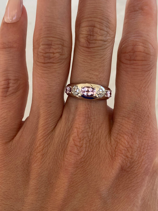 Vintage Platinum 900 Pink Tourmaline & Diamond Ring