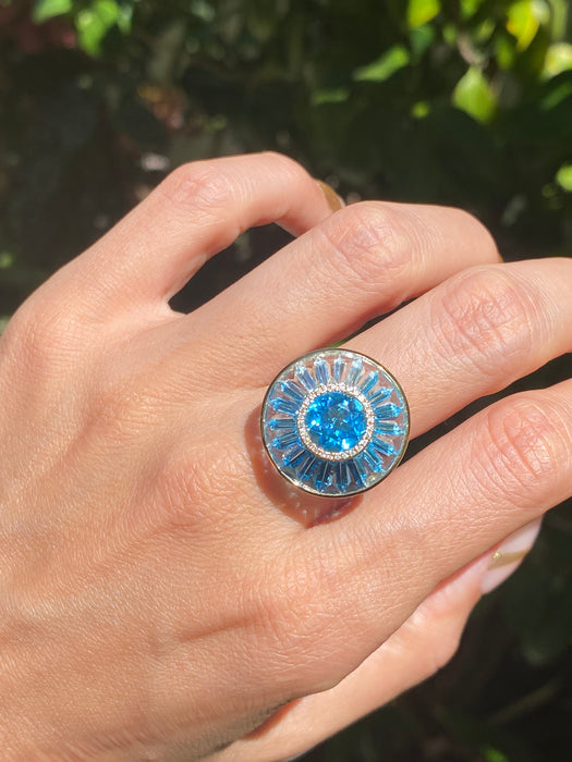 18k blue topaz diamond spinner ring size 6.5