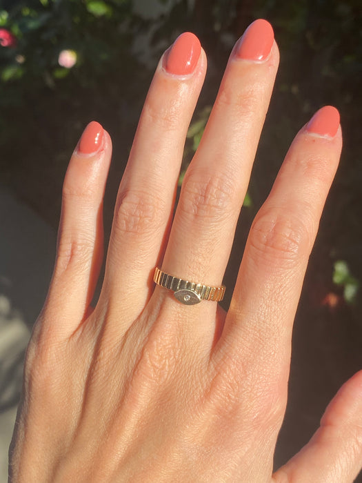 14k ribbed evil eye diamond ring size 6.5