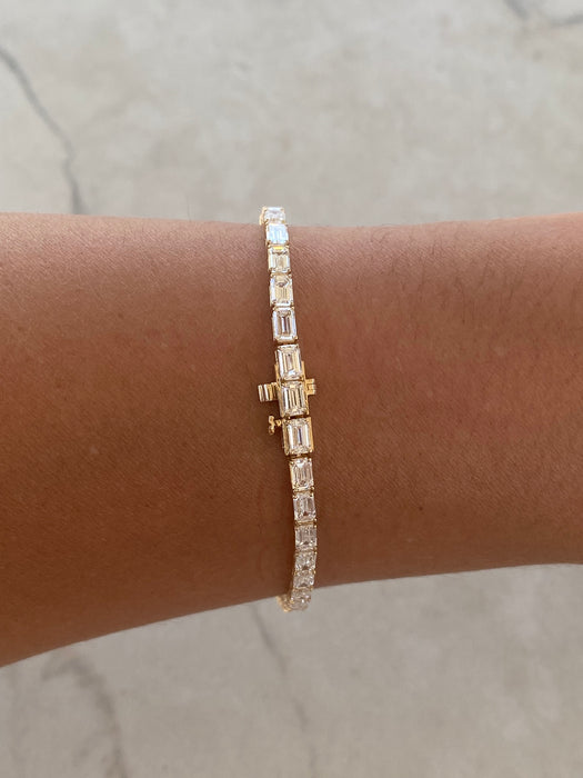 14K Yellow Gold Emerald Cut Lab Diamond Tennis Bracelet | 7.1 Carat