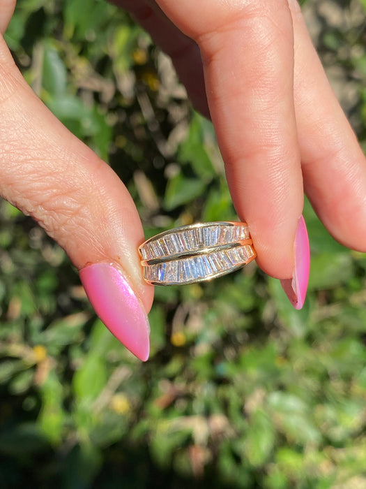 Vintage 18K Gold Double Baguette Diamond Ring – 1.52 TCW Diamonds, Size 6.5