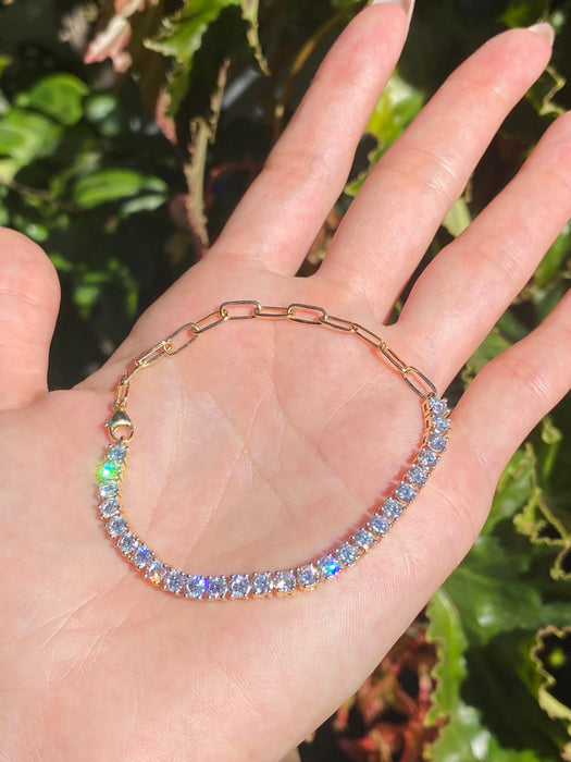 14k half 4 carat lab diamond paperclip bracelet 7.25”