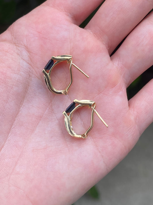 14k blue sapphire huggie hoop earrings