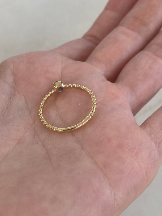 14K Gold Blue Sapphire Beaded Ring  – Size 6.5