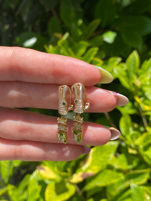 14k peridot diamond alligator earrings