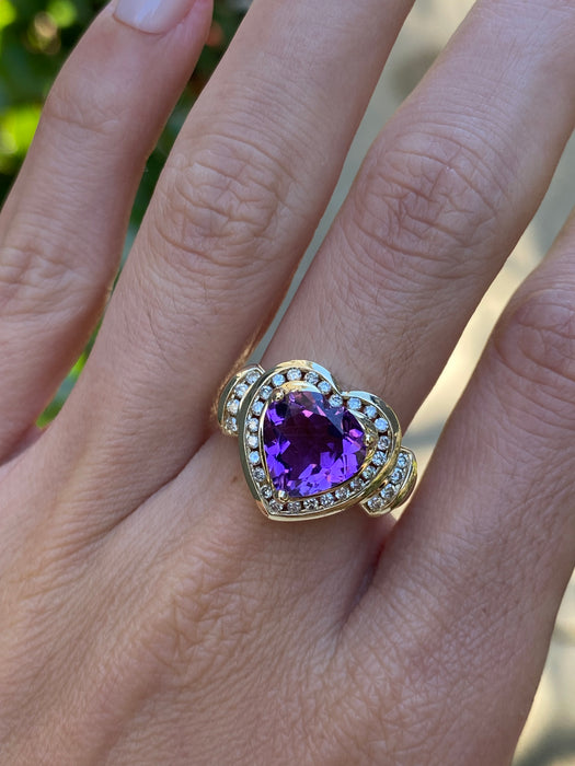 14k amethyst heart diamond ring size 7