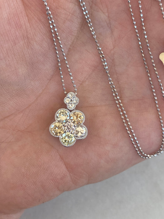 Vintage Platinum Bead Necklace with Articulated Natural Diamond Flower Charm