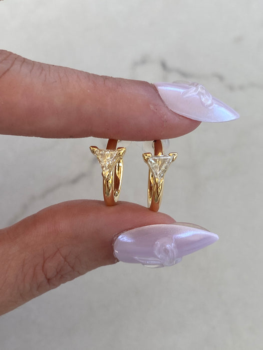 14K Gold Natural Light Yellow Trillion Diamond J-Huggie Earrings – 0.60 TCW