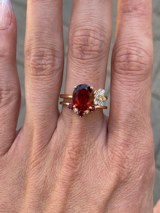 14k rose gold ruby diamond chevron ring size 7